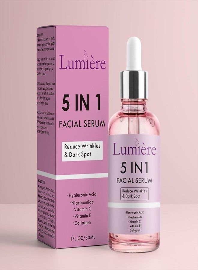 Lumiere 5-in-1 Facial Serum with Hyaluronic Acid, Niacinamide, Vitamin C, E, Collagen for Wrinkles, Dark Spots, 1 Fl Oz - Image 1